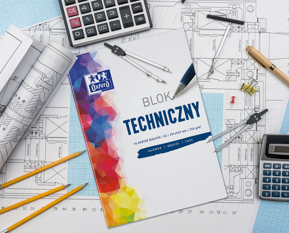 OXFORD BLOK TECHNICZNY A4 10K 250G BIAŁY OXFORD
