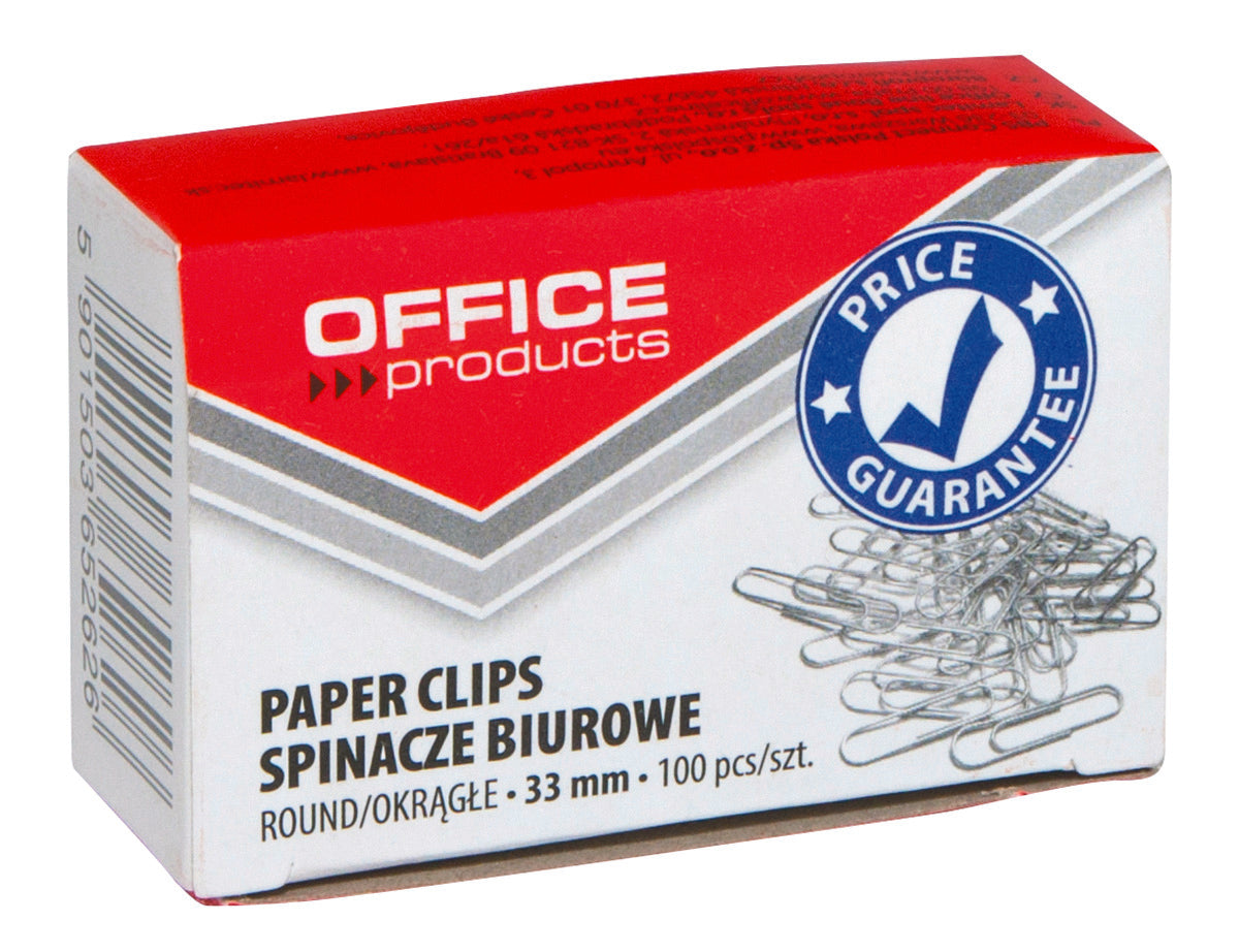 Spinacze okrągłe OFFICE PRODUCTS, 33mm, 100szt., srebrne