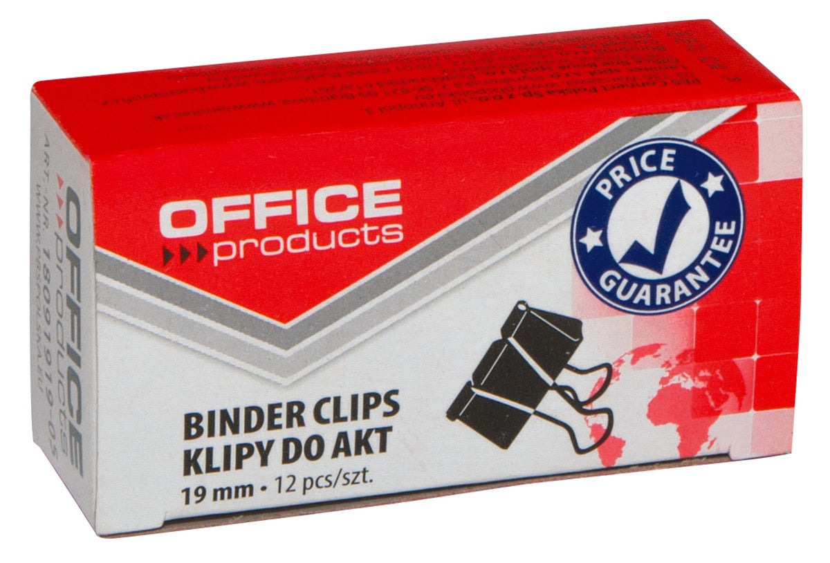 Klipy do dokumentów OFFICE PRODUCTS, 19mm, 12szt., czarne