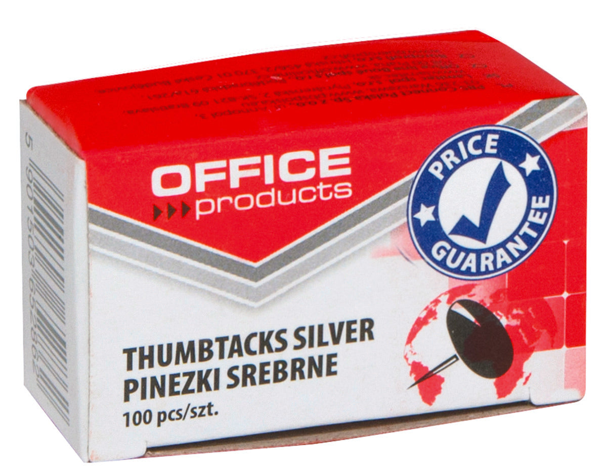 Pinezki klasyczne OFFICE PRODUCTS, 100szt., srebrne