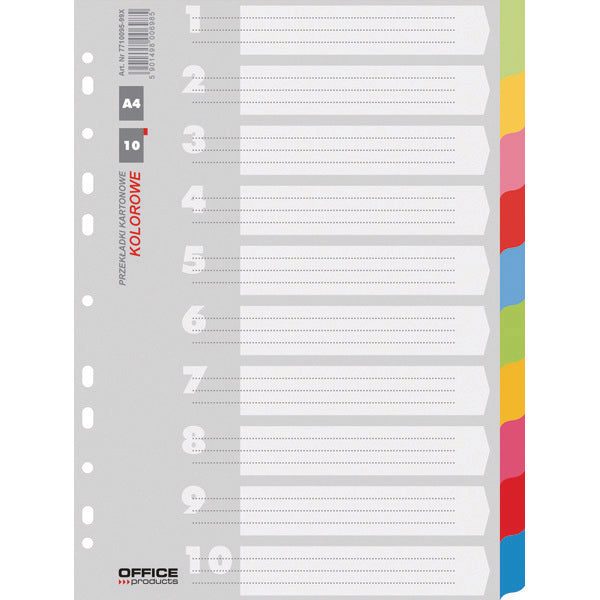 Przekładki OFFICE PRODUCTS, karton, A4, 223x297mm, 10 kart, mix kolorów