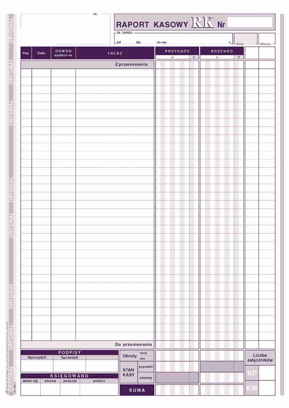 RAPORT KASOWY A4 RK 410-1 M&P 80K/S