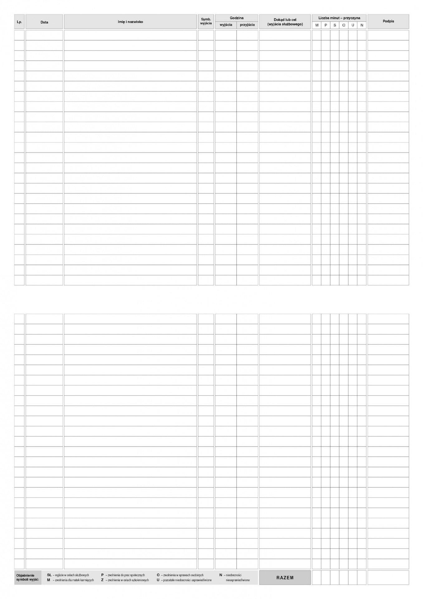 Ewidencja wyjść w godzinach służbowych 574-1