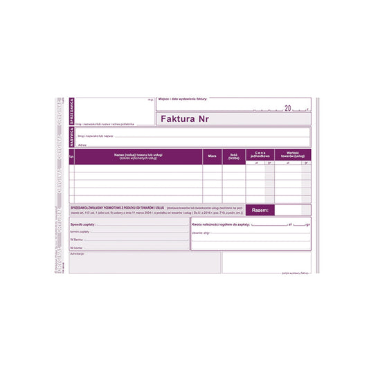 Michalczyk i Prokop Faktura A5 Dla Podatników Zwolnionych Z Podatku Od Towarów I Usług 203-3E