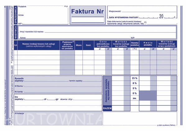 FAKTURA VAT A5 WIELOKOPIA