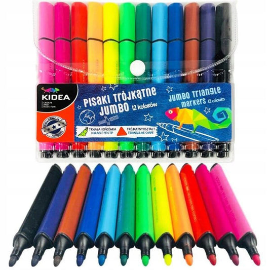 PISAKI TRÓJKĄTNE JUMBO 12 KOLORÓW KIDEA
