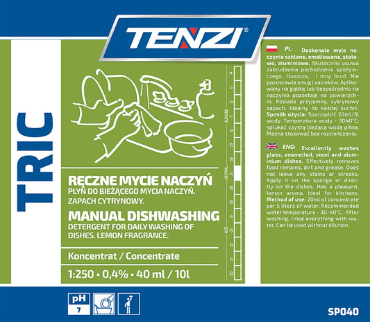 Płyn do ręcznego mycia naczyń TENZI, zapach cytrynowy, Tric, 5l
