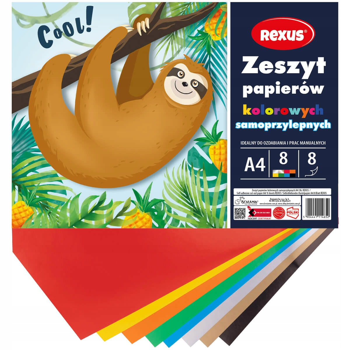 Wycinanka zeszyt A4 papier kolorowy samoprzylepny 8 kart REXUS