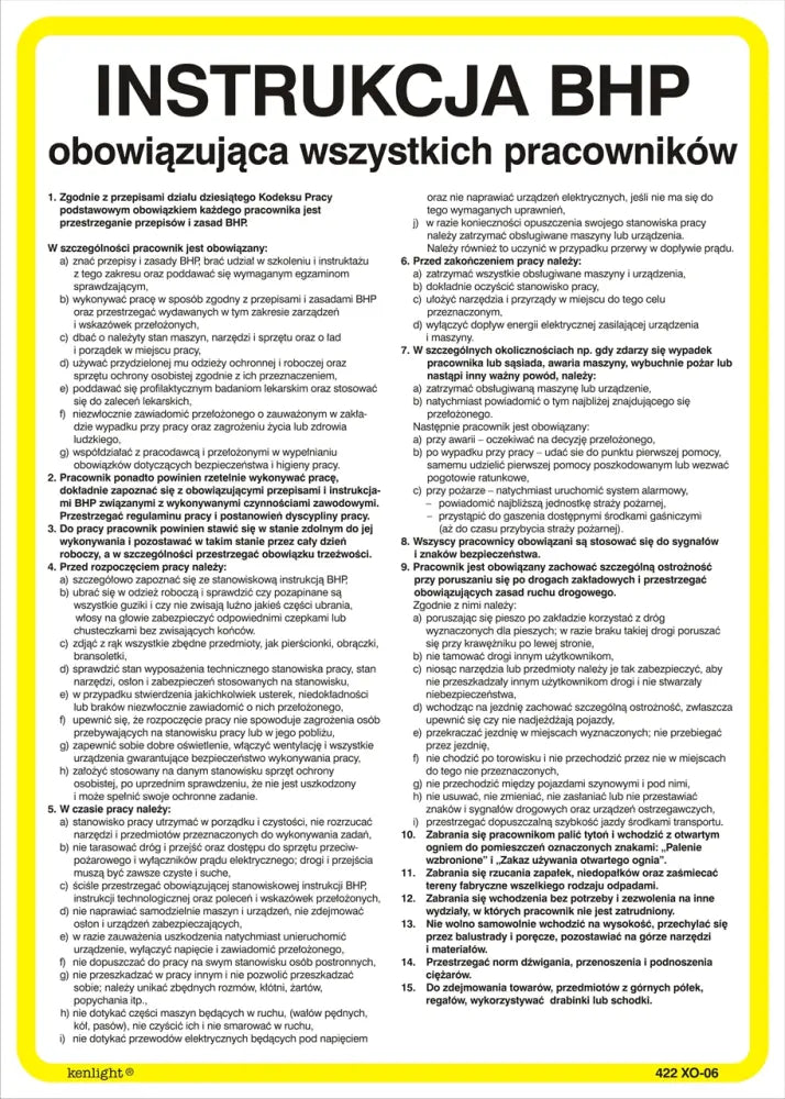 Instrukcja BHP obowiązująca wszystkich pracowników 25x35cm