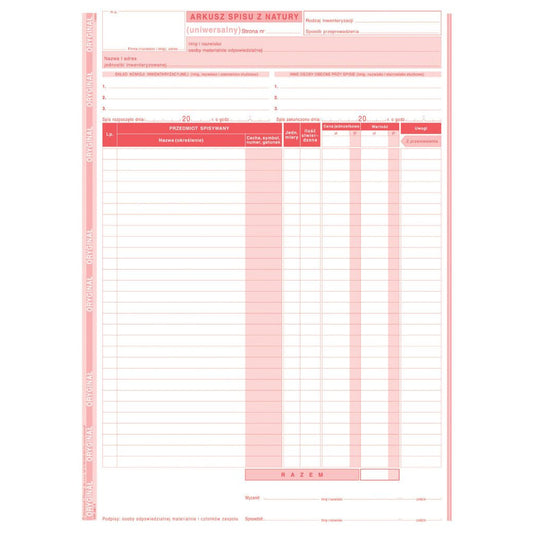 Druk arkusz spisu z natury 341-1 A4 pionowy