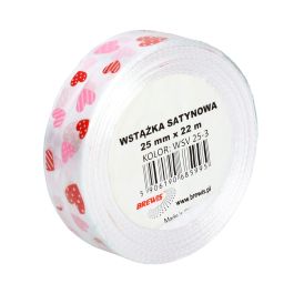 Wstążka satynowa 25mmx22m serca biała Brewis
