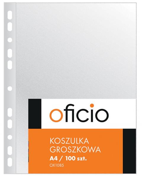 Koszulki na dokumenty OFICIO , groszkowe, format A4, grubość 40 mic, opakowanie 100 sztuk