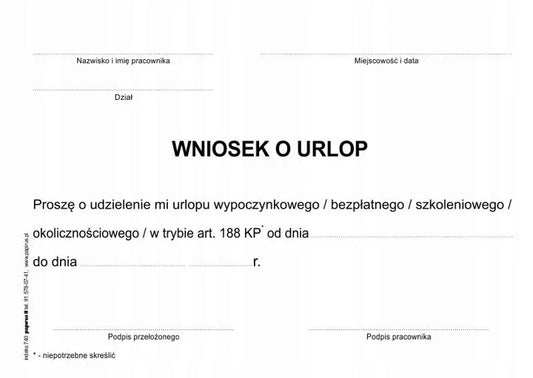 DRUK WNIOSEK O URLOP A6