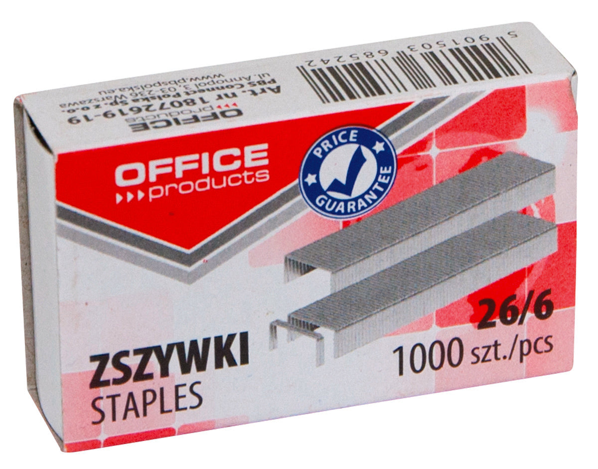 Zszywki OFFICE PRODUCTS, 26/6, 1000szt.