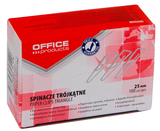 Spinacze trójkątne OFFICE PRODUCTS, 25mm, 100szt., srebrne