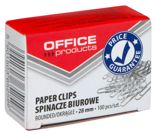 Spinacze okrągłe OFFICE PRODUCTS, 28mm, 100szt., srebrne