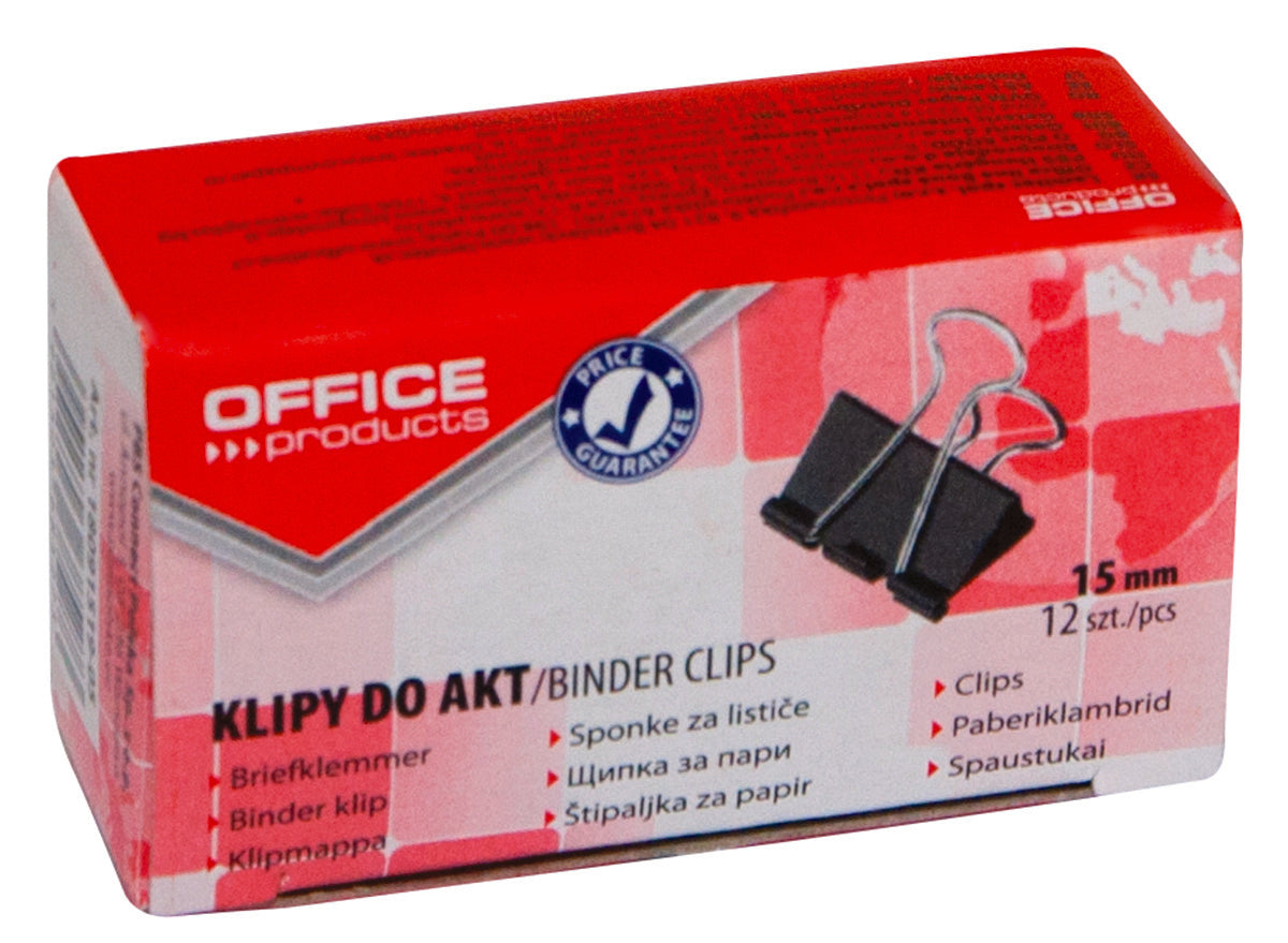 Klipy do dokumentów OFFICE PRODUCTS, 15mm, 12szt., czarne