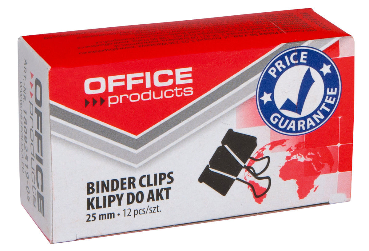 Klipy do dokumentów OFFICE PRODUCTS, 25mm, 12szt., czarne