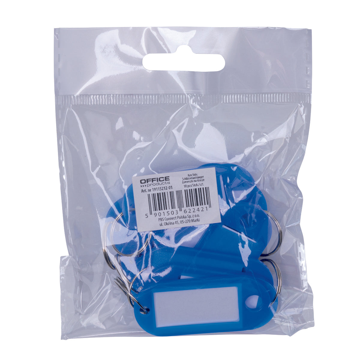Zawieszki na klucze OFFICE PRODUCTS, 50x20mm, 10szt., niebieskie