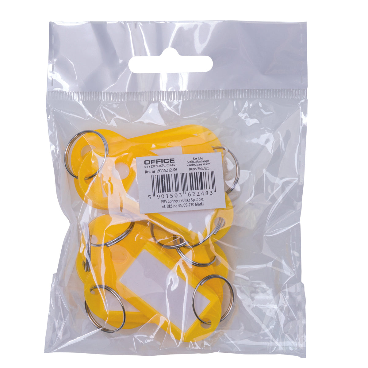 Zawieszki na klucze OFFICE PRODUCTS, 50x20mm, 10szt., żółte