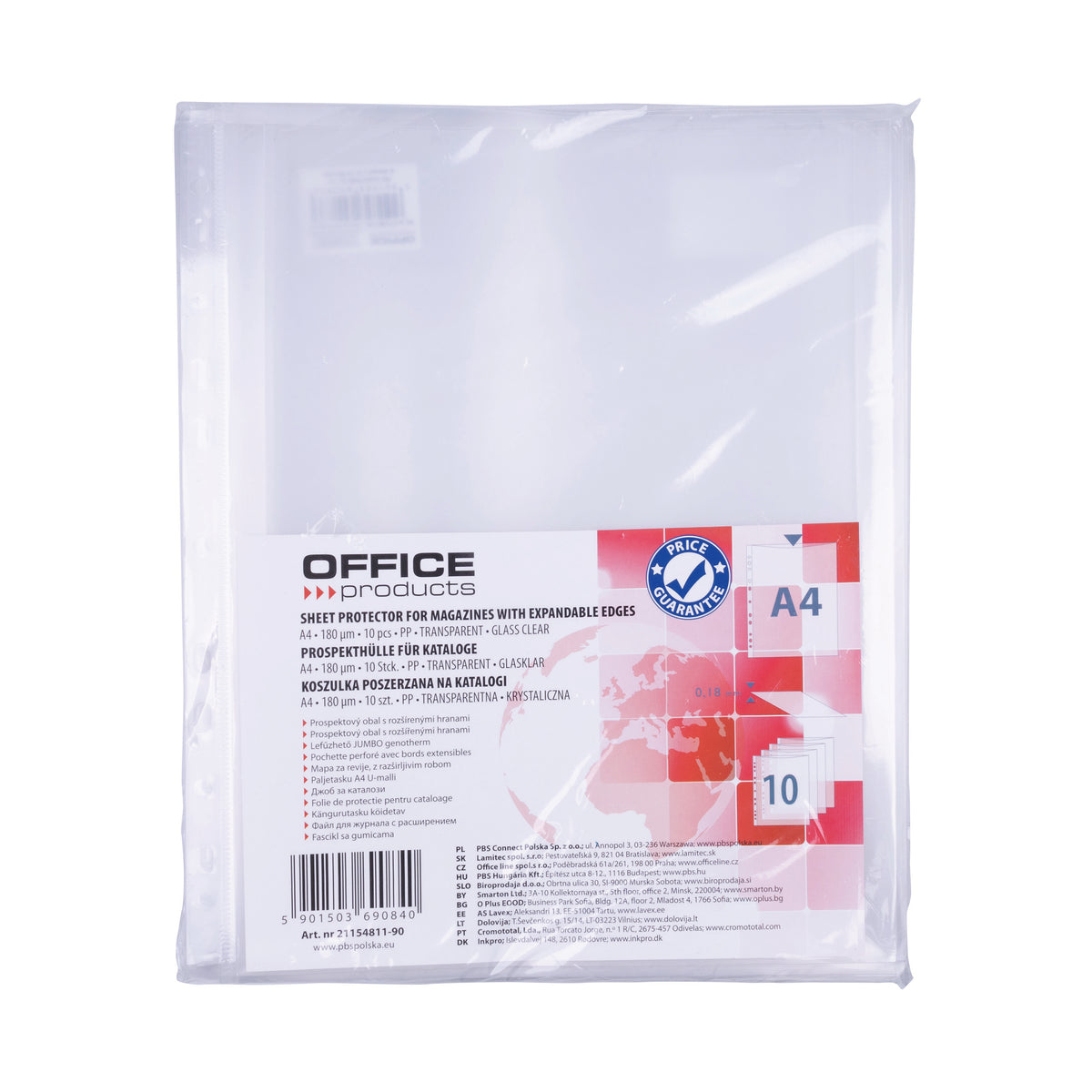 Koszulki na katalogi OFFICE PRODUCTS, poszerzana, PP, A4, krystal, 180mikr.