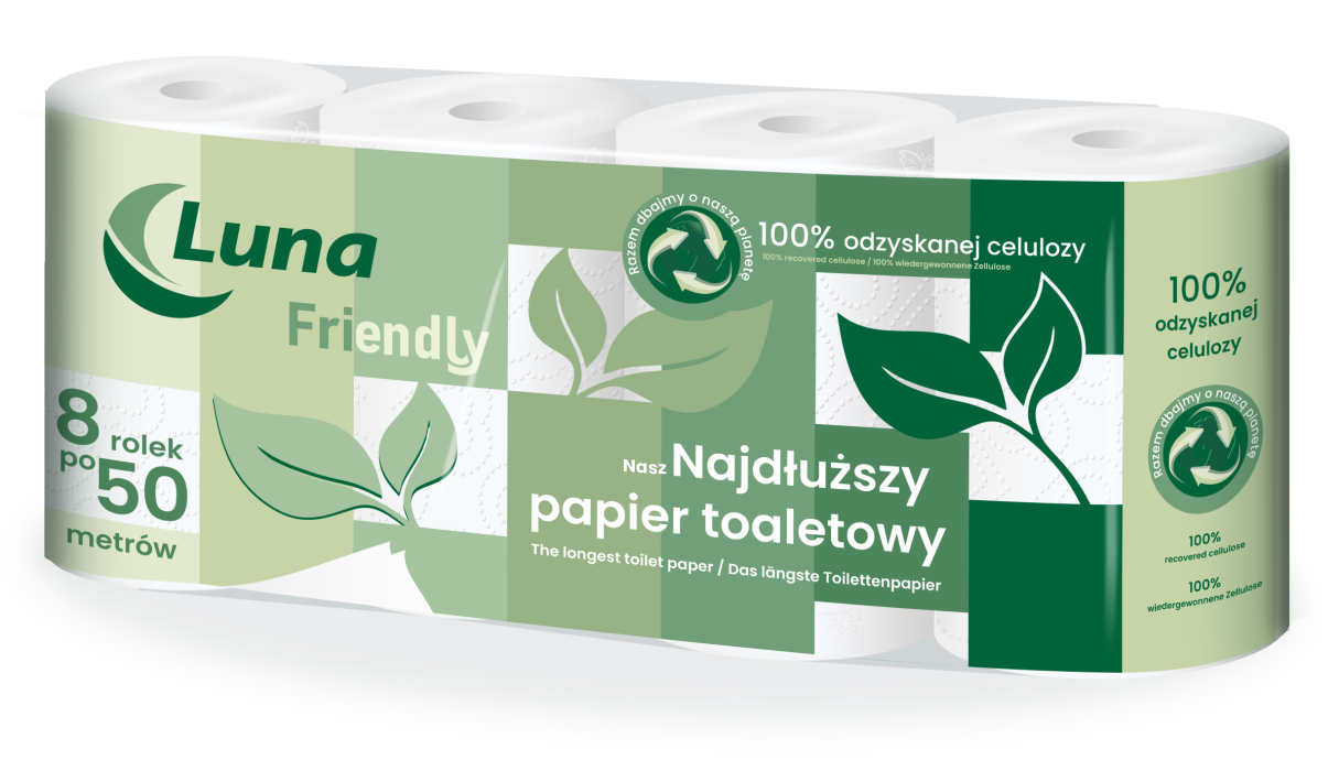 Papier toaletowy a'8x7 Luna Friendly celuloza recyklingowana 2 warstwy