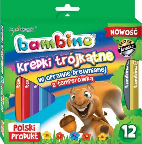 BAMBINO KREDKI TRÓJKĄTNE W OPR. DREWNIANIANEJ 12 kol.+TEMP. STANDARD