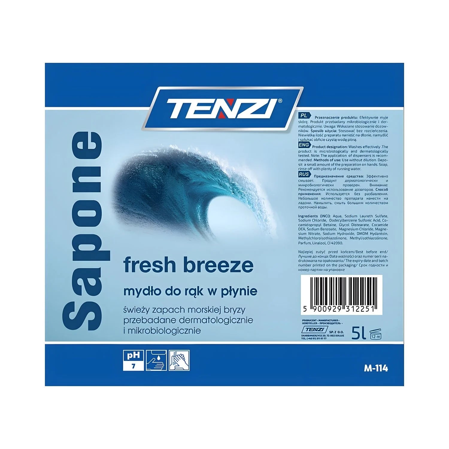 Mydło w płynie Tenzi Sapone Fresh Breeze zapach morska bryza 5 litrów