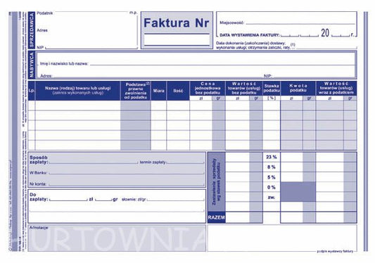 FAKTURA VAT A5 WIELOKOPIA
