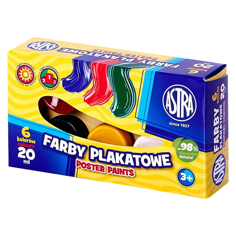 Farby plakatowe 6 kolorów - 20ml ASTRA