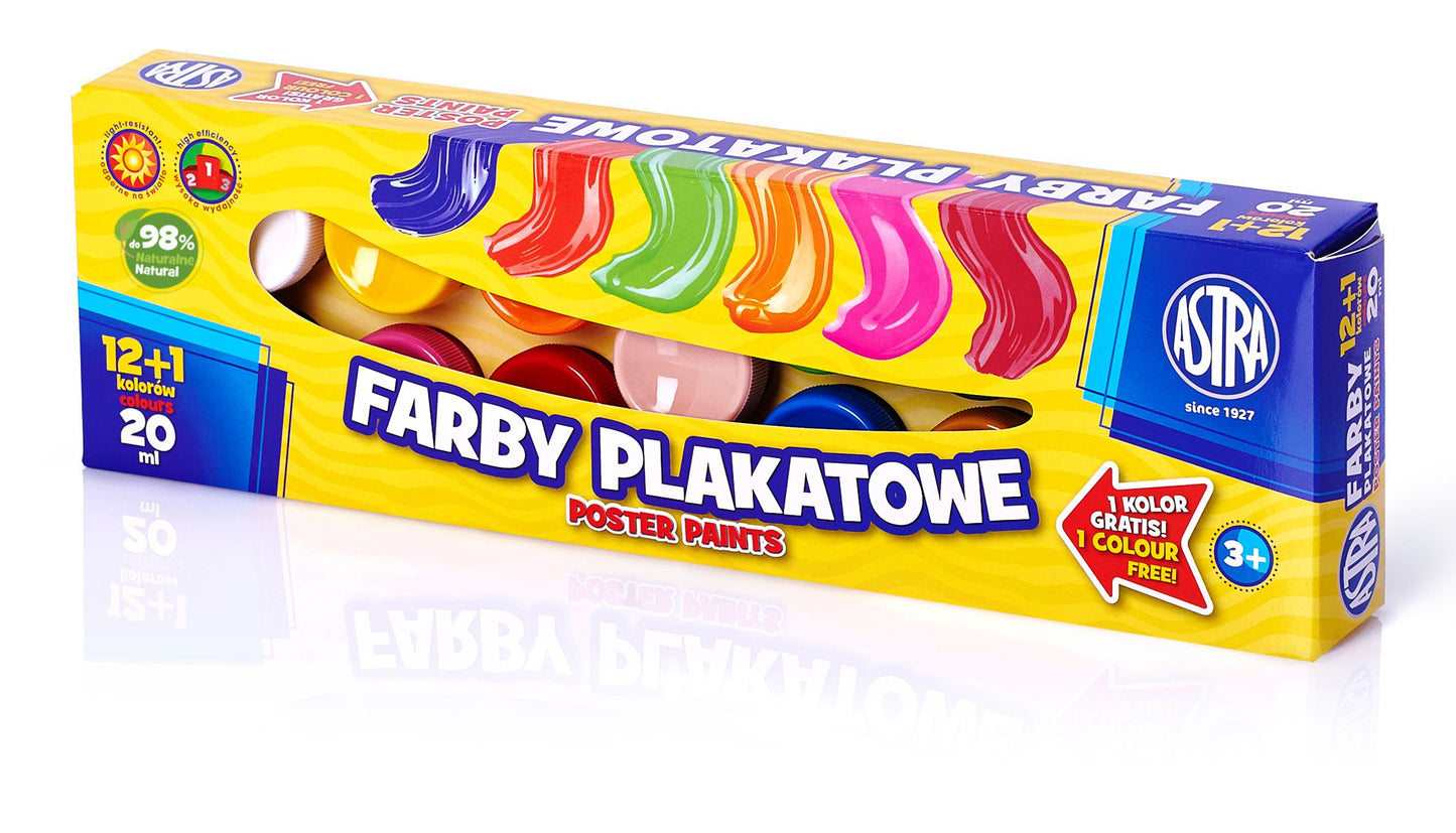FARBY PLAKATOWE ASTRA SZKOLNE 12 + 1 KOLORÓW 20ml