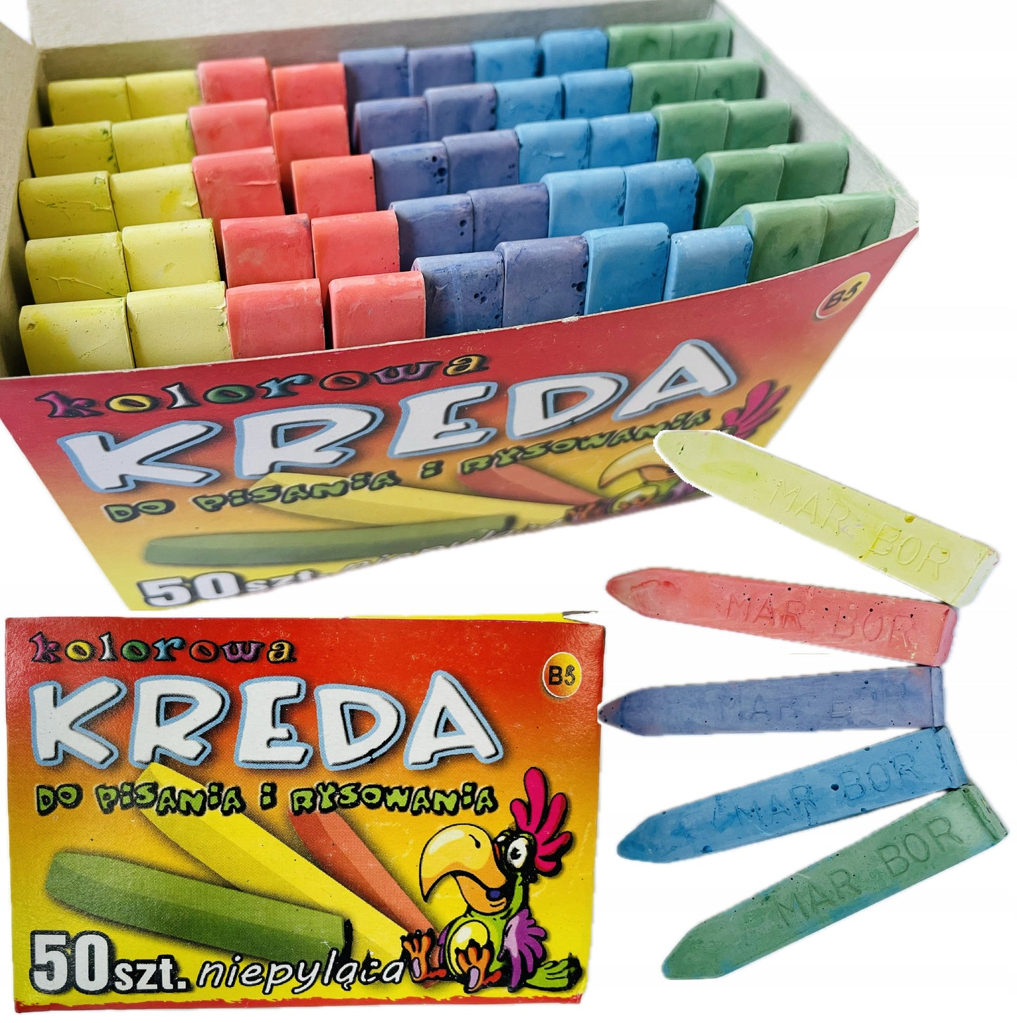 Kreda szkolna kwadratowa kolorowa B5 50 sztuk