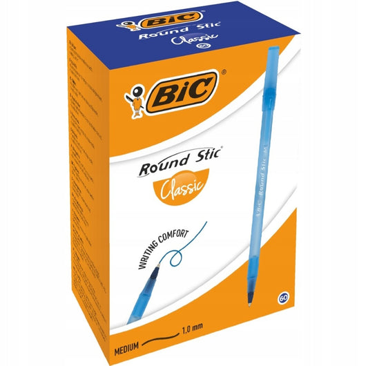 BIC DŁUGOPIS BIUROWY SZKOLNY ROUND STIC NIEBIESKI 60 sztuk