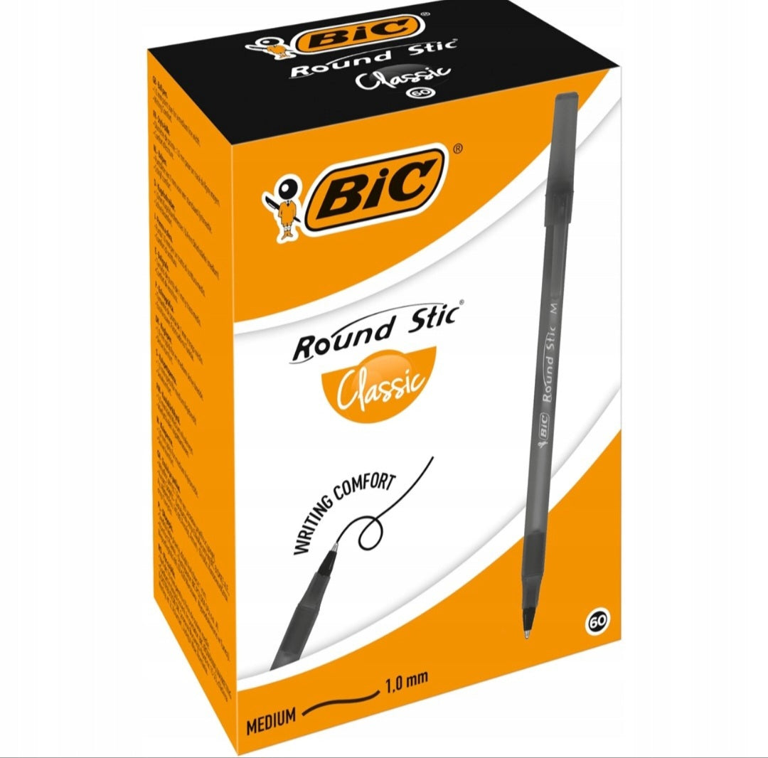 BIC DŁUGOPIS BIUROWY SZKOLNY ROUND STIC CZARNY 60 sztuk