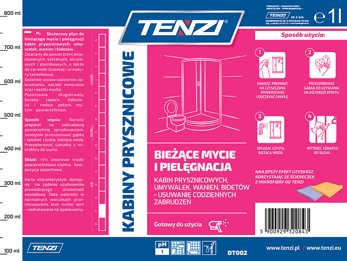 Środek do czyszczenia kabin prysznicowych TENZI, 1l