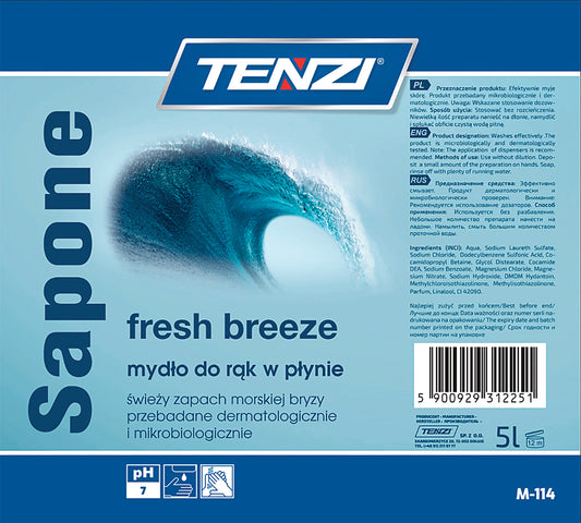Delikatne mydło w płynie TENZI, zapach morska bryza, Sapone Fresh Breeze, 5l