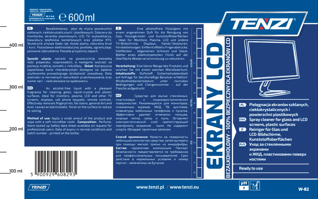 Płyn do czyszczenia ekranów TENZI, ekrany LCD, 0,6l