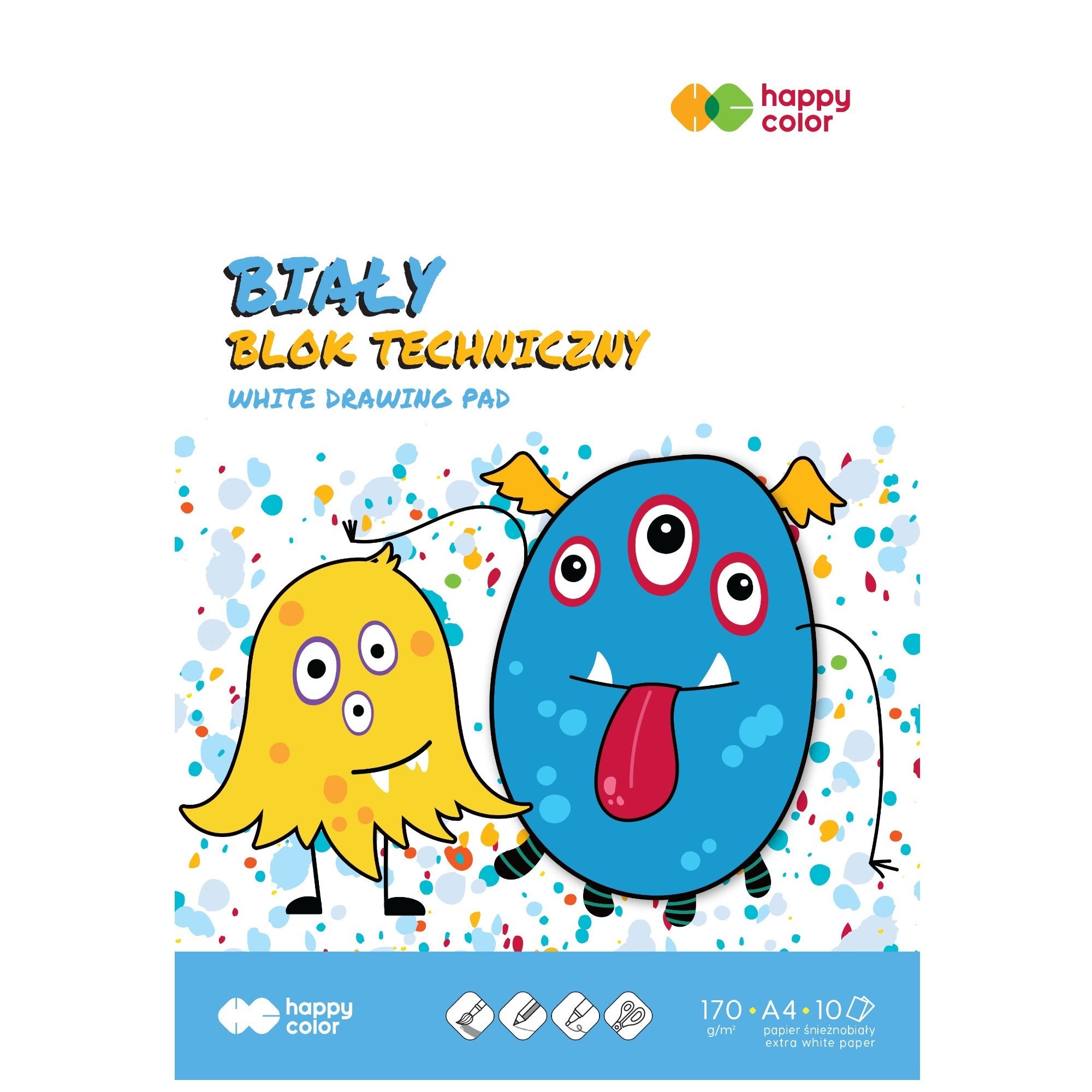 Blok techniczny biały A4 170g 10 ark Happy Color