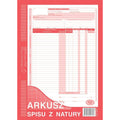 Druk arkusz spisu z natury 341-1 A4 pionowy
