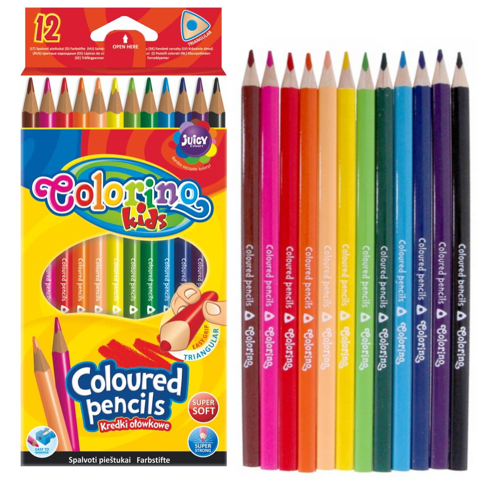 Kredki ołówkowe trójkątne 12 sztuk Colorino