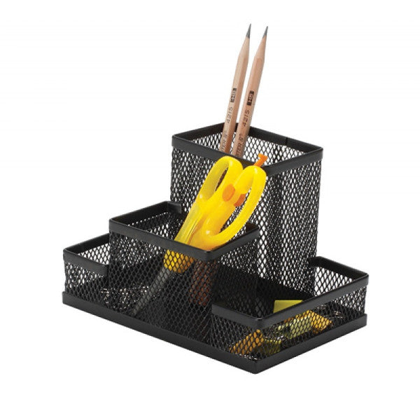 Przybornik na biurko Q-CONNECT Office Set z 4 przegródkami metalowy czarny
