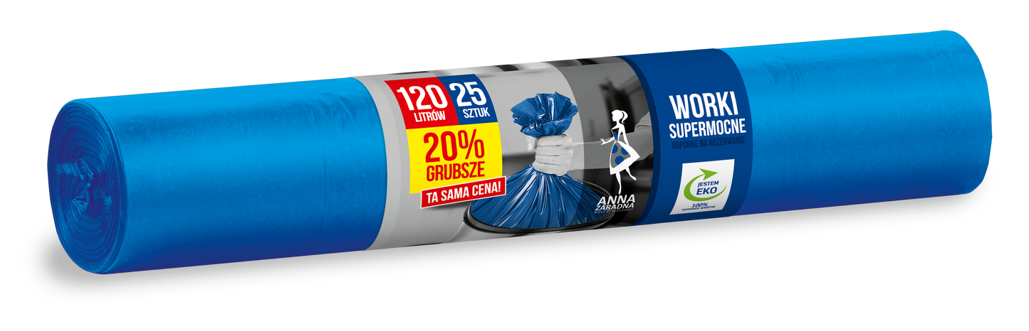 Worki na śmieci SUPERMOCNE 120L 25szt niebieskie