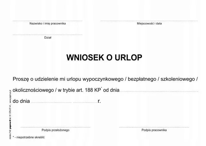DRUK WNIOSEK O URLOP A6