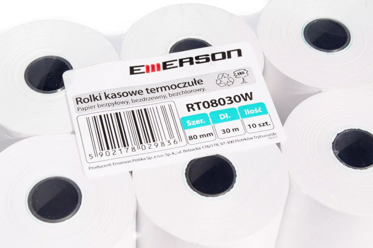 Rolki kasowe termoczułe Emerson 80mm x 30m - 10 sztuk