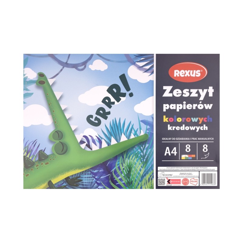 Wycinanka zeszyt A4 papierów kolorowych kredowych 8 kart REXUS BENIAMIN