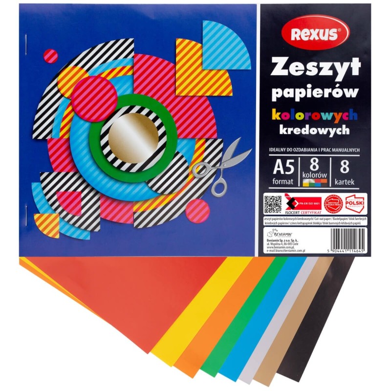 Wycinanka zeszyt A5 papierów kolorowych kredowych 8 kart REXUS BENIAMIN