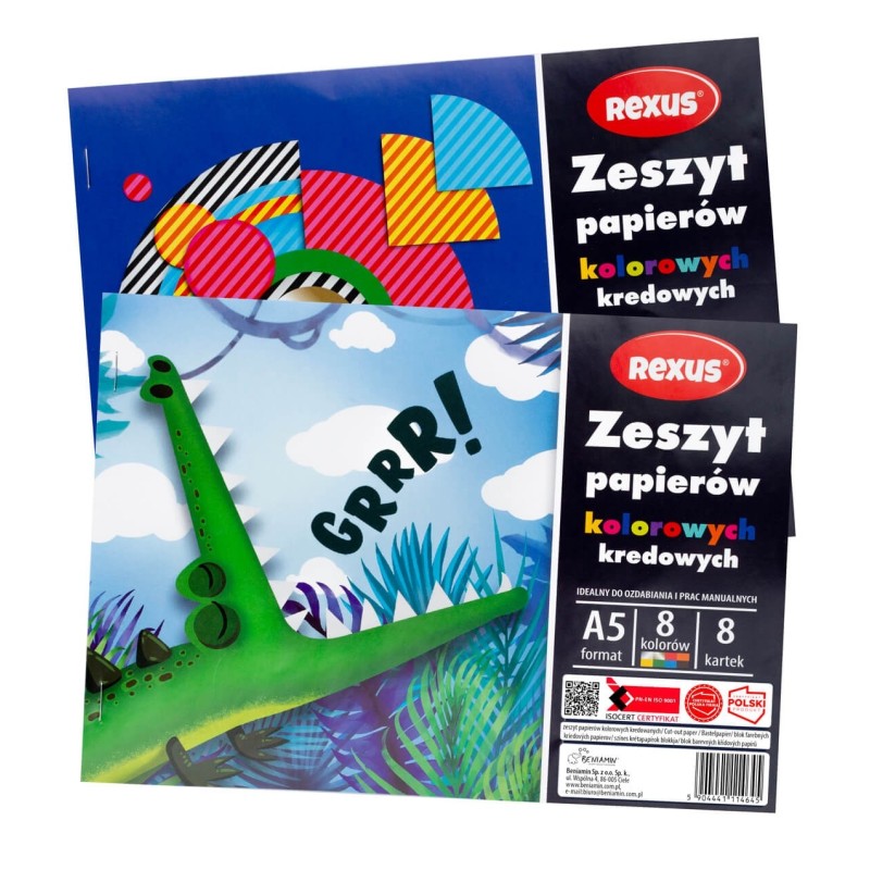 Wycinanka zeszyt A5 papierów kolorowych kredowych 8 kart REXUS BENIAMIN